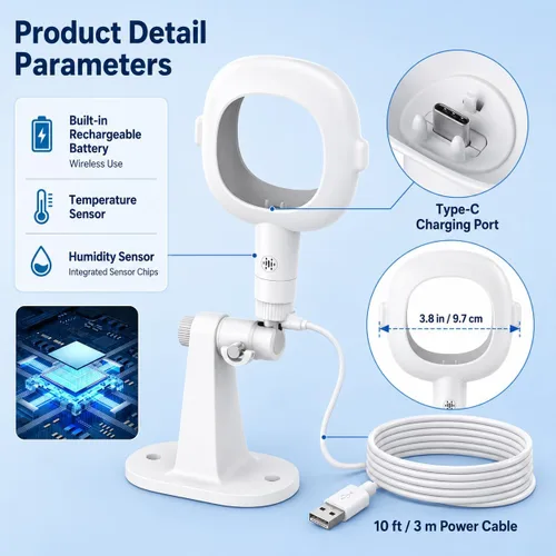 Vista 7 de wochel No Drill Baby Monitor Mount for Nanit Pro/Plus, Adjustable Nanit Wall Mount with USB C Charger Mount and 10FT Power Cable, Wall Bracket Stand