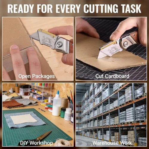 Vista 8 de WORKPRO Cuchillo utilitario plegable con clip para cinturón y cuchillas adicionales de 10 piezas, mango de madera, cortador resistente, cambio