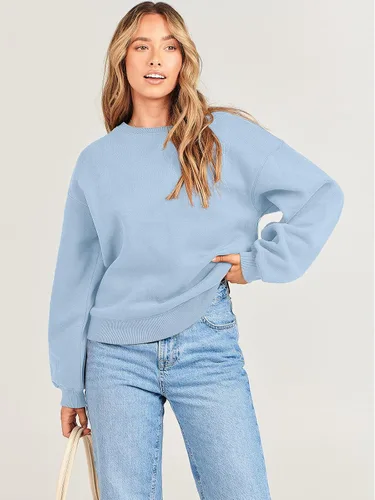 Vista 8 de ANRABESS Sudadera de manga larga para mujer, casual, cuello redondo, ajuste holgado, sudadera con capucha de forro polar para otoño