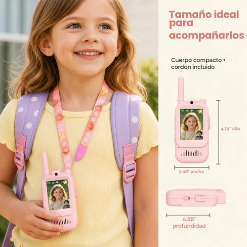 Vista 6 de Walkie Talkies de video para niños, paquete de 2 recargables con pantalla