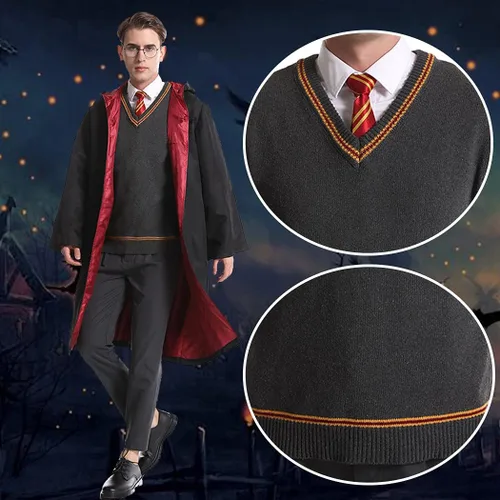 Vista 6 de Laahoem Chaleco unisex para disfraz de cosplay para hombre y mujer, chaleco de otoño e invierno, uniforme escolar, sin mangas, suéter de punto