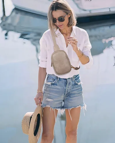 Vista 37 de Telena Riñonera pequeña para mujer, de cuero, cangureras, bolsa de pecho para mujer