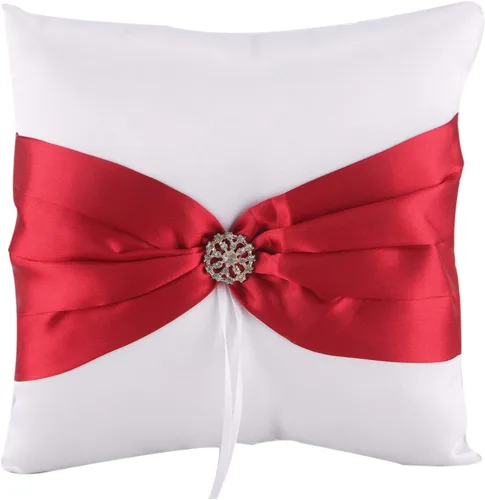 Vista 3 de he andi 7.8 "Satén Artificial Diamante Decoración Anillo de Bodas Cojinete Almohada (azul)