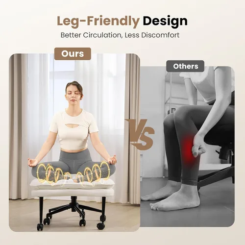 Vista 4 de HOMRELEXA Silla de oficina con patas cruzadas, silla de escritorio ergonómica cruzada en nube, silla de meditación con ruedas, asiento ajustable