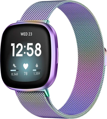 Vista 17 de Compatible con Correas Fitbit Sense Versa 4 Sense 2 y Versa 3 para Hombres Mujeres, Correa de Reemplazo de Malla Metálica Transpirable de Acero Negro