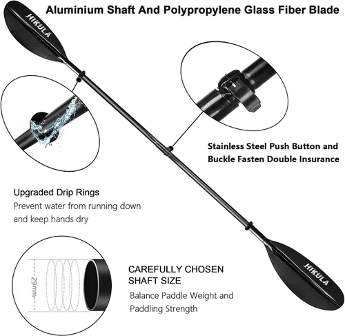 Vista 2 de Kayak Paddle 4 Pieces Aluminum Shaft and PP Blade Floating 86.6in/220cm, 90.5inch/230cm Lightweight Oars