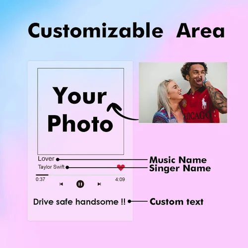 Vista 2 de Llavero de fotos acrílico personalizado, llavero de música Spotify personalizado con código escaneable, regalo para parejas, amigos, regalo para él
