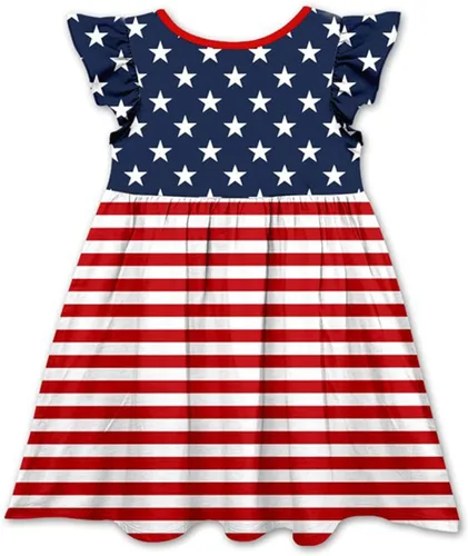 Vista 5 de Akyzic Vestido casual para niñas pequeñas, con mangas voladas y vuelo, vestido de fiesta de cumpleaños para niños de 1 a 8 años