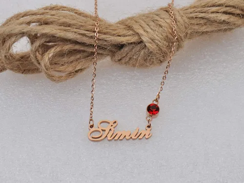 Vista 4 de LikeFun - Collar personalizado con nombre de placa de nacimiento para niñas, acero inoxidable, Rose gold