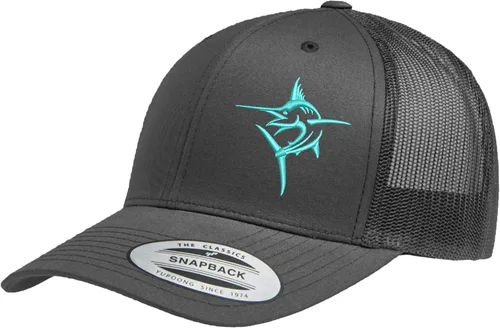 Vista 25 de Embroidered Swordfish Trucker Hat for Men & Women – Adjustable Mesh Back Snapback Baseball Cap for Fishing Negro-swwt
