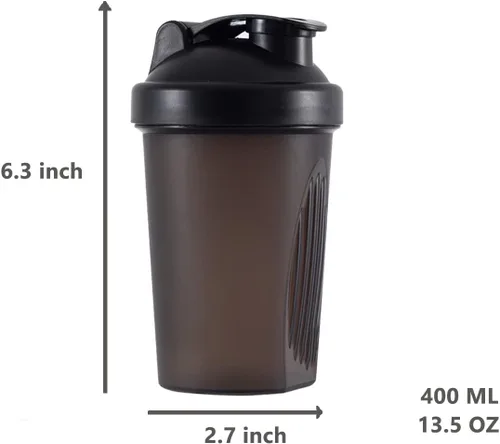 Vista 2 de Shaker Bottle - Batido de proteínas y botella agitadora de 16 onzas/13.5 fl oz con bolas batidoras, plástico sin BPA (negro y blanco (2 unidades)