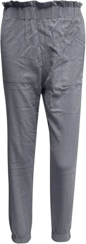 Vista 5 de Stessotudo Pantalones de verano para mujer, cintura alta, pantalones de lino recortados con bolsillos, ajuste holgado, pantalones casuales fruncidos