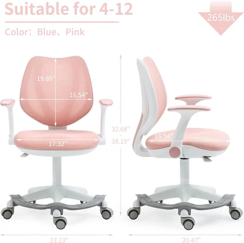 Vista 2 de HOMEFUN Silla de escritorio para niños, sillas de computadora con reposabrazos y reposapiés para niños y niñas, bonita malla ergonómica con altura