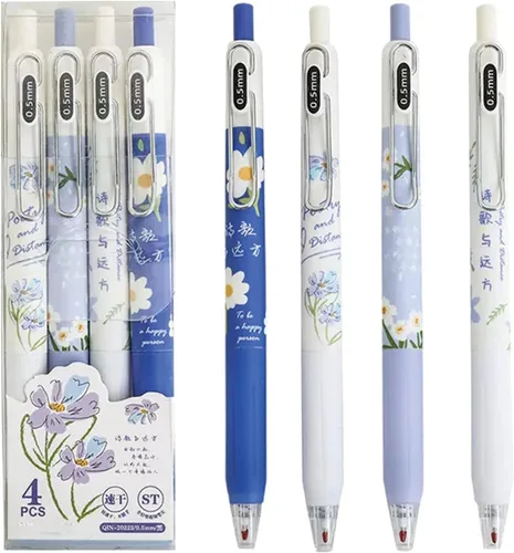Vista 9 de MOZXIRZ 4 piezas de bolígrafos de gel retráctiles con flores, tinta negra, 0.5mm, para niñas/mujeres, lindos, estéticos, bolígrafos para Flor-1