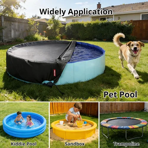 Vista 6 de QH.HOME - Cubierta redonda para piscina para perros de 47 a 48 pulgadas con sistema de correa de trinquete Se adapta a piscinas para perros