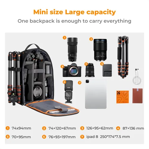 Vista 5 de K&F Concept Mochila de cámara para fotógrafos