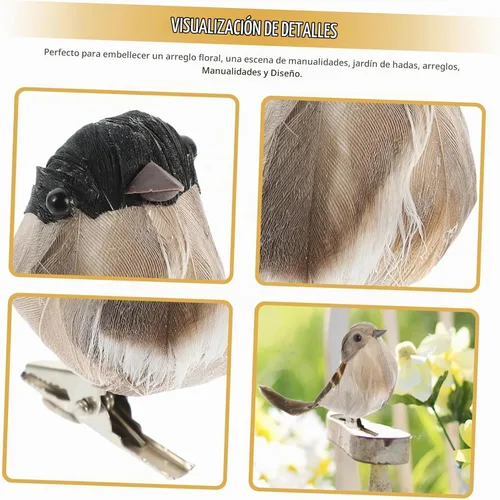 Vista 9 de Angoily 3 piezas de pájaros artificiales con plumas: Mini clip de pájaro de espuma de Navidad en adornos de árbol de imitación gorrión plumado