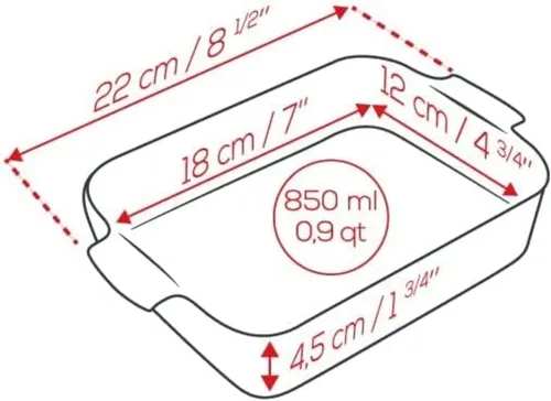 Vista 2 de Plato rectangular individual de cerámica, rojo, 22 cm - 8.5in