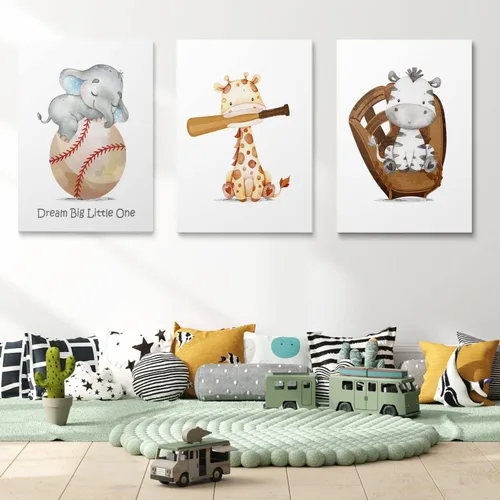 Vista 8 de GUBIYU Decoración de pared de béisbol para guardería, decoración de pared de bebé, lienzo deportivo, cueva de hombre pequeño, arte de pared