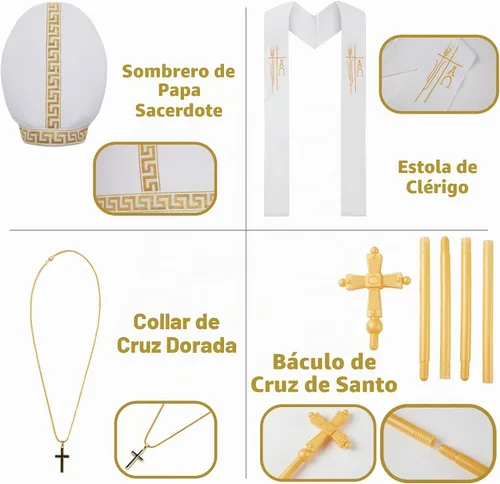 Vista 4 de Pope Costume Adult Men, Pope Robe Outfit