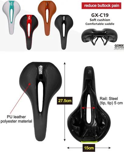 Vista 7 de Sillín GORIX para Bicicleta Cómodo con Cojín y Riel para Bicicleta de Montaña y Carretera para Hombres y Mujeres (GX-C19)