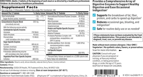 Vista 5 de Klaire Labs Vital-Zymes - Enzimas digestivas masticables de amplio espectro, enzimas digestivas de actividad DPP-IV - Apoya la descomposición