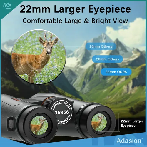 Vista 2 de Adasion 15x56 Binoculares UHD para adultos de alta potencia con adaptador de teléfono y trípode, prismáticos super potentes BAK4 resistentes al agua