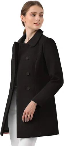 Vista 3 de Allegra K - Gabardina larga de invierno con cuello Peter Pan y botonadura doble para mujer