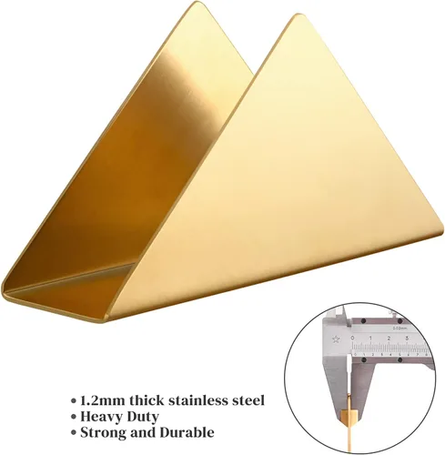 Vista 3 de Servilletero dorado de acero inoxidable, moderno dispensador de servilletas de cóctel triangular, organizador para encimeras de cocina, mesas
