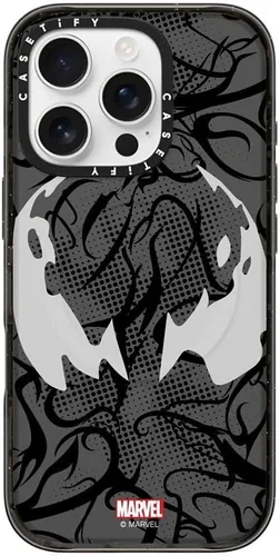Vista 15 de CASETiFY Impact - Funda para iPhone 13 [Spider-Man Co-Lab / protección contra caídas de 6.6 pies] - Máscara Venom - Negro transparente Spider Man