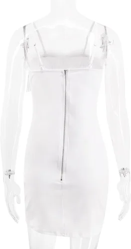 Vista 5 de jascaela Vestido corto sexy sin mangas para mujer, con tirantes delgados, brillante, reflectante, vestido de noche para fiesta