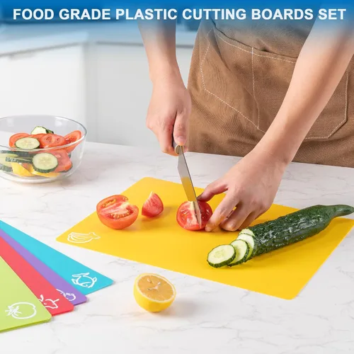 Vista 7 de 5 alfombrillas de plástico flexibles para tabla de cortar con iconos de alimentos, tablas de cortar sin BPA para cocina, alfombrilla de corte