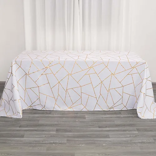 Vista 10 de Efavormart - Mantel redondo de poliéster de 120 pulgadas con patrón geométrico dorado Morado