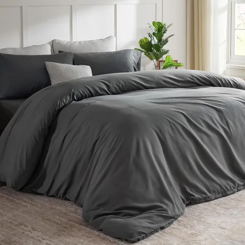 Vista 8 de Funda de edredón extragrande para cama tamaño king 120"x98", solo 1 pieza, ultra suave, de microfibra gris, para todas las estaciones, con cierre