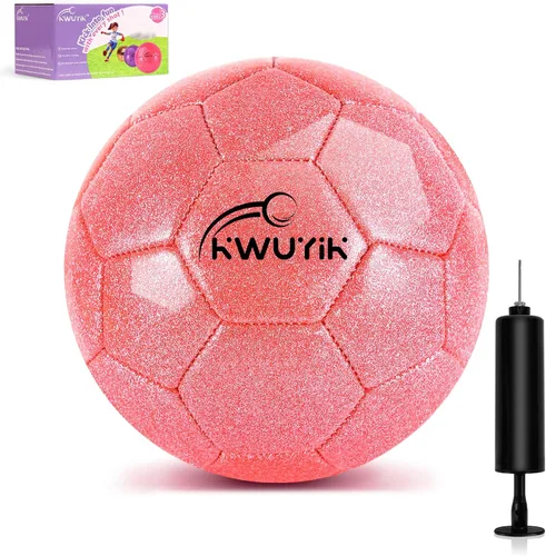 Vista 10 de Tamaño 3, 4, 5, juego de pelota de fútbol con purpurina, rosa, dorado, morado, con inflador, pelota de fútbol para niños de 3-6, 6, 8, 8-12, pelota