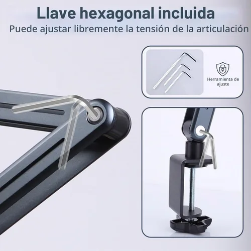 Vista 3 de ASIEIT Soporte para libros con abrazadera de escritorio, soporte de aluminio para libros de altura y ángulo ajustables, soporte para libros de Negro