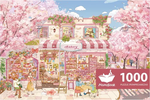 Vista 11 de MOMIBOOK Rompecabezas de 1000 piezas para adultos, rompecabezas de Arashiyama Sakura Tour, imagen de pintura, flor de cerezo, difícil, desafiante