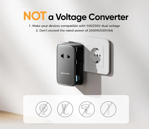 Vista 5 de Olcorife PD25W Mini adaptador de viaje, adaptador de corriente universal con 2 USB-C 1 USB-A, adaptador de enchufe internacional, esenciales