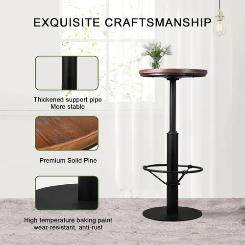 Vista 4 de Mesa de bar estilo industrial de 42 pulgadas, parte superior de madera redonda, base de metal negro mate