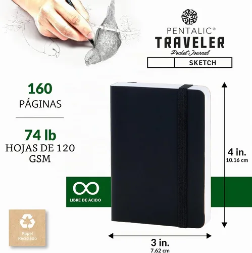 Vista 3 de Cuaderno de bocetos Travelers Dot Grid Pentalic Art, libre de ácidos