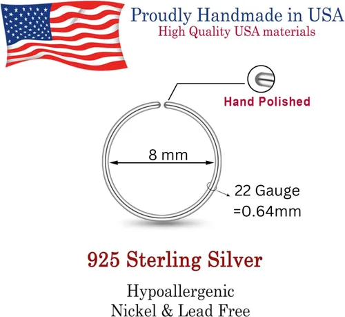 Vista 64 de LUCKYJEWUS Small Thin Gold or Sterling Silver Nose Ring Hoop for Women, Tiny Nose Piercing jewelry