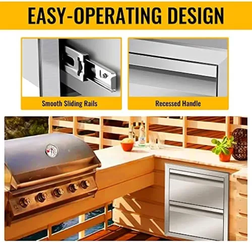 Vista 5 de Cajones de cocina para exteriores, cajones de acceso dobles para barbacoa con mango de acero inoxidable, cajones de isla para cocinas al aire libre