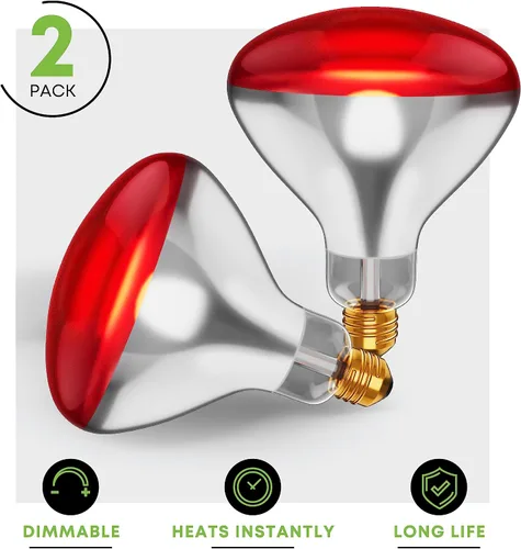 Vista 3 de Bombillas incandescentes de 250 W R40 (paquete de 2) - Lámpara de calor infrarroja para baño para pollos, pollitos, cachorros, reptiles, ganado