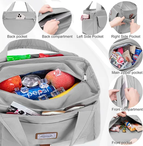 Vista 4 de MAPLELILY Bolsa de almuerzo para hombres y mujeres, bolsa de almuerzo aislada para el trabajo, lonchera para mujeres, bolsas enfriadoras grandes a