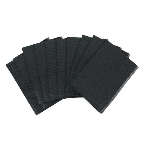 Vista 7 de Baberos dentales negros desechables de 13 x 18 pulgadas, 125 unidades, 3 capas, impermeables, para tatuajes, 125 unidades por bolsa, 1 bolsa, suave
