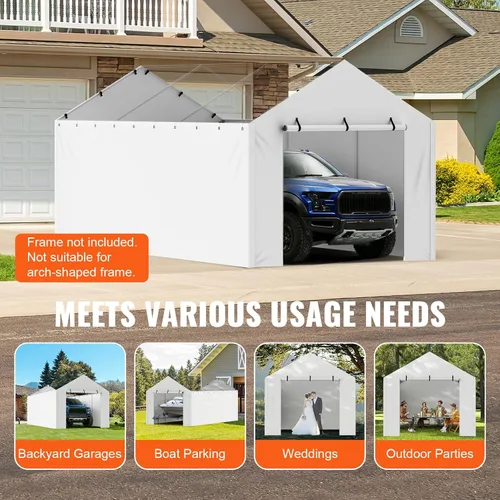 Vista 48 de VEVOR Cobertizo Tienda de Almacenamiento Exterior Portátil Resistente de 6 x 8 x 7 pies, Refugio de Cochera Garaje Impermeable con Puerta Enrollable