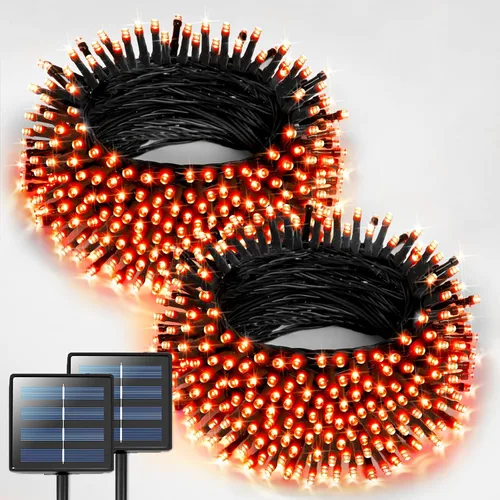 Vista 30 de JMEXSUSS - Paquete de 2, luces solares de Navidad cálidas y multicolor para exteriores, cada una con 100 LED, 10 metros, luces solares impermeables