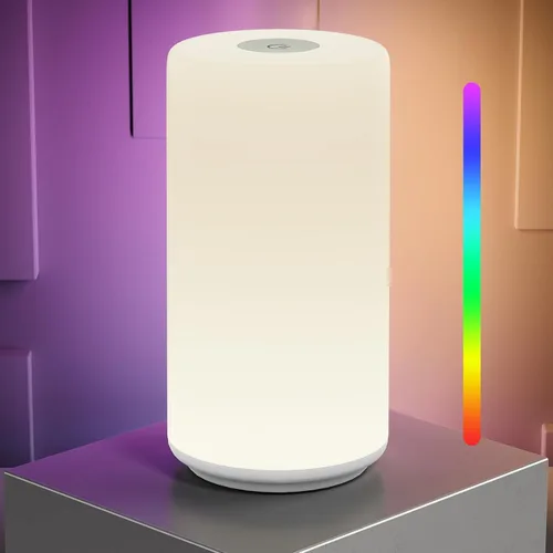 Vista 14 de Lámpara LED táctil para mesita de noche, [diseño elegante y modo RGB] multicolor regulable con luces blancas cálidas, regalos de cumpleaños