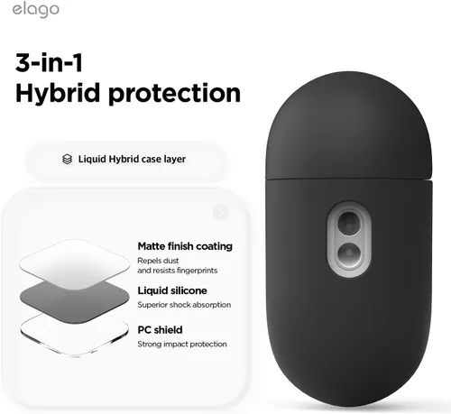 Vista 3 de elago Funda híbrida líquida compatible con AirPods Pro 3, protección de triple capa, cordón incluido, carga inalámbrica, resistente a los golpes