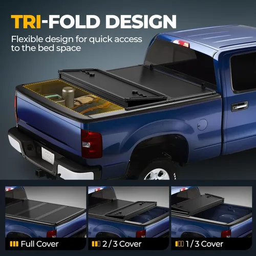 Vista 4 de Auto Dynasty - Cubierta dura de tres pliegues para plataforma de camioneta, FRP, compatible con camioneta Toyota Tacoma 2005-2015 de 5 pies